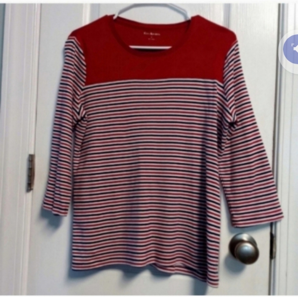 Kim Rogers Classic Red White Navy Striped Top Women's L Casual Summer Nautical